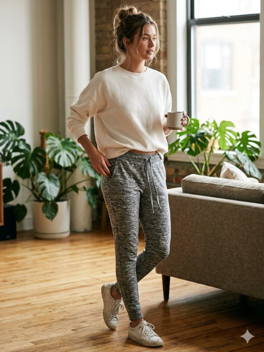 SHEIN Heathered Gray Tie-Waist Joggers Size 4